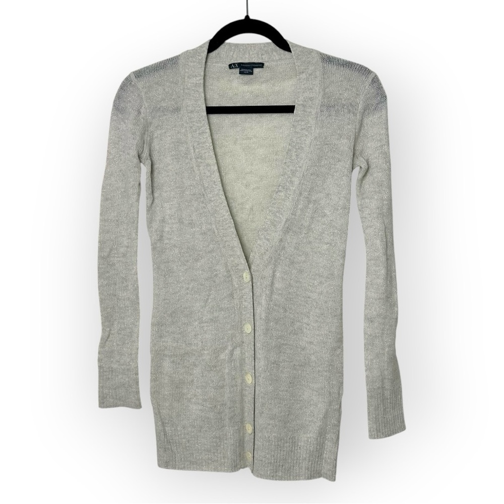 Armani Exchange Grey & Silver Knit Button Up Cardigan XS